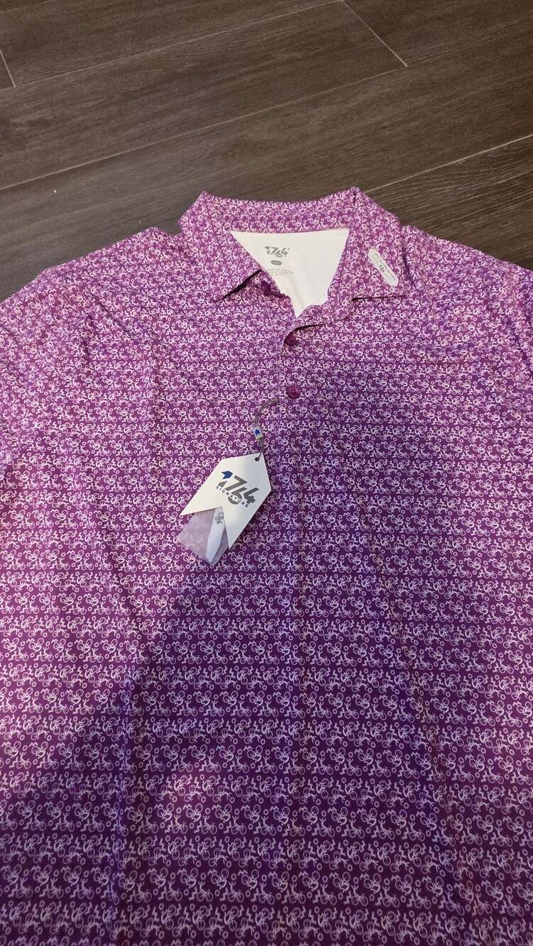 1774 Signature Purple Bicycle Print Short Sleeve Performance Polo Shirt Men's 2X